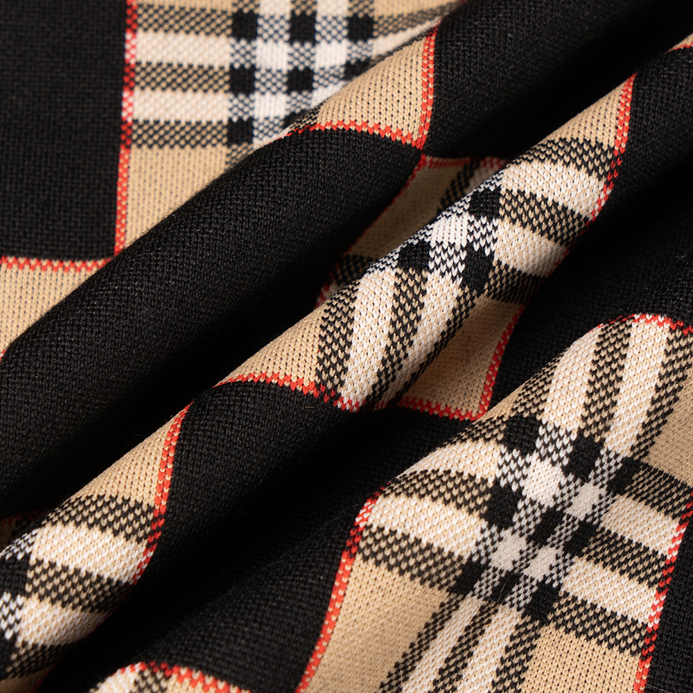 (Women) Burberry Black Check Pattern Merino Wool Blend Jacquard Polo Shirt 80300531 圖 7