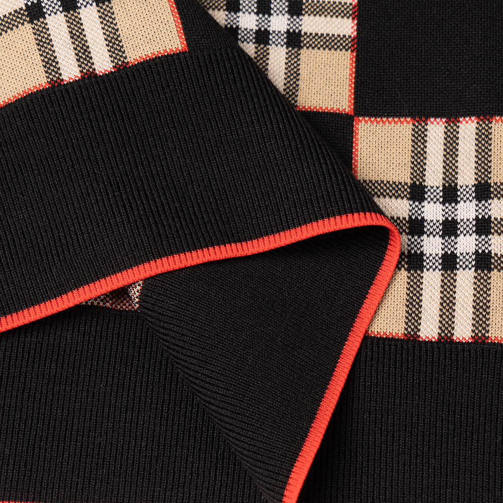 (Women) Burberry Black Check Pattern Merino Wool Blend Jacquard Polo Shirt 80300531 圖 8