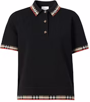 (Women) Burberry Black Check Trim Short Sleeve Polo Shirt 80296251 (Women) Burberry Black Check Trim Short Sleeve Polo Shirt 80296251