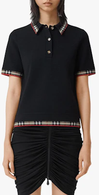 (W) 博柏利黑色格纹饰边短袖 Polo 衫 80296251 Lookbook (W) 博柏利黑色格纹饰边短袖 Polo 衫 80296251