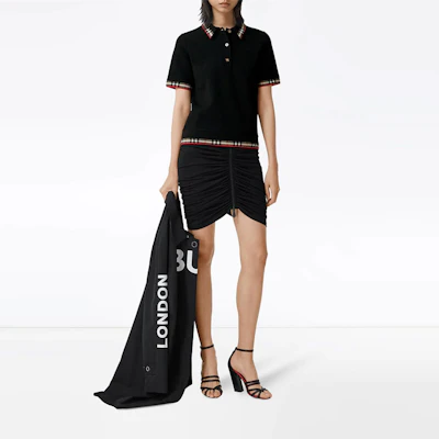 (W) 博柏利黑色格纹饰边短袖 Polo 衫 80296251 Purchase (W) 博柏利黑色格纹饰边短袖 Polo 衫 80296251