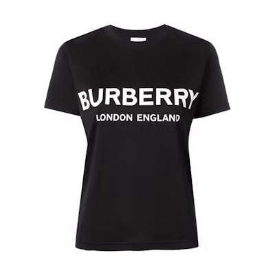 (Women) Burberry Black Cotton T-Shirt with Logo Print 8011651