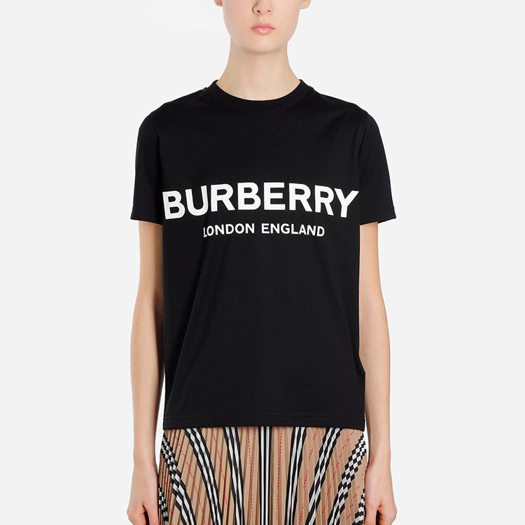 (Women) Burberry Black Cotton T-Shirt with Logo Print 8011651 圖 4