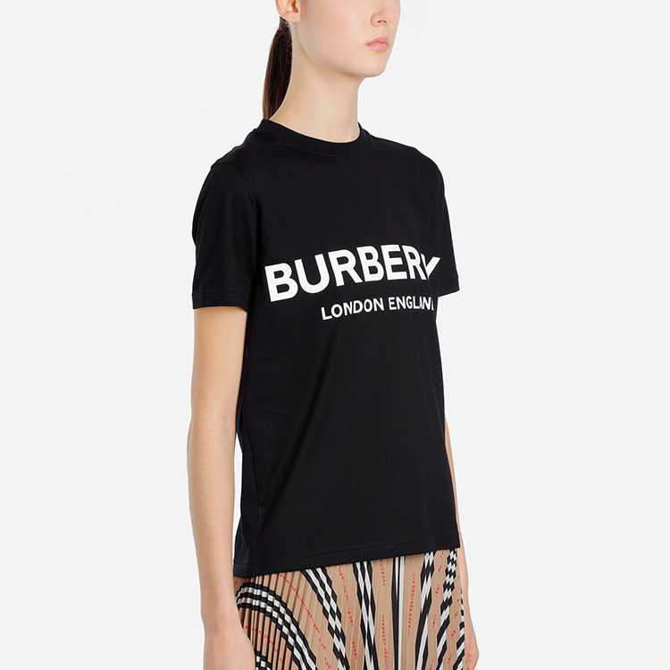 (Women) Burberry Black Cotton T-Shirt with Logo Print 8011651 圖 5