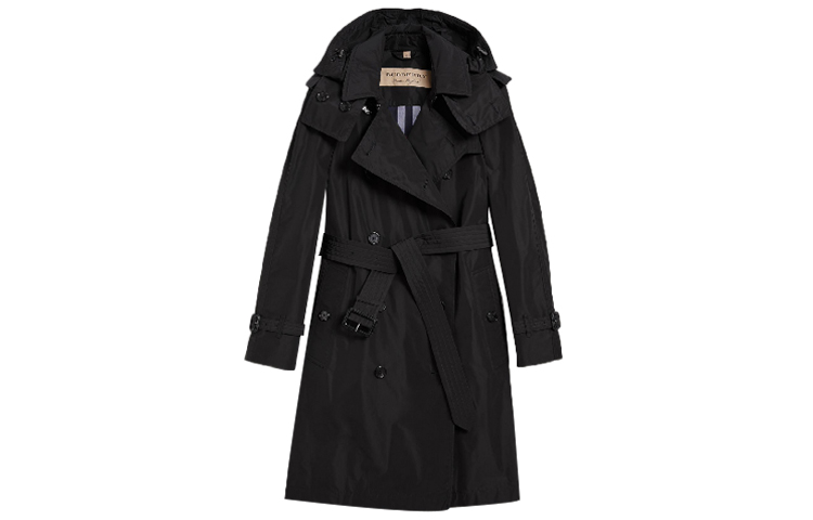 (Women) Burberry Black Double-Breasted Trench Coat with Removable Hood 40624611