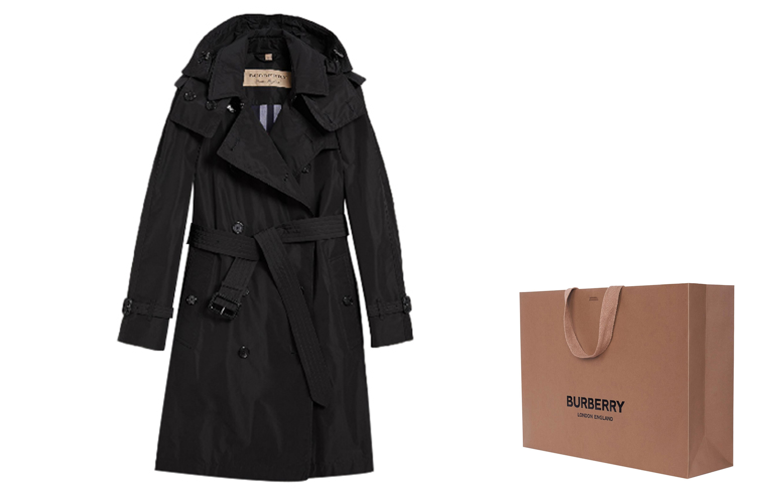 Lookbook (W) Abrigo Burberry Negro Doble Botonadura con Capucha Desmontable. 40624611