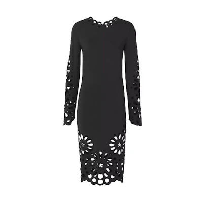 (Women) Burberry Black Embroidered Stretch Jersey Long-Sleeve Dress 80437521