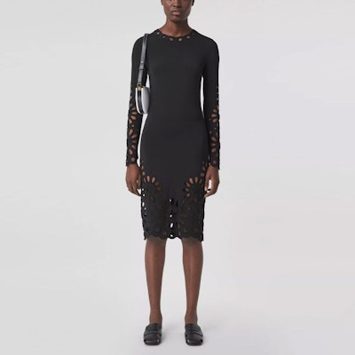 (W) Burberry 黑色刺繡彈性長袖連衣裙 80437521 Purchase (W) Burberry 黑色刺繡彈性長袖連衣裙 80437521