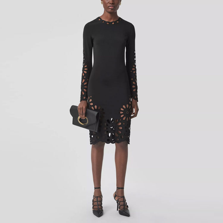 Details for (W) Burberry 黑色刺繡彈性長袖連衣裙 80437521