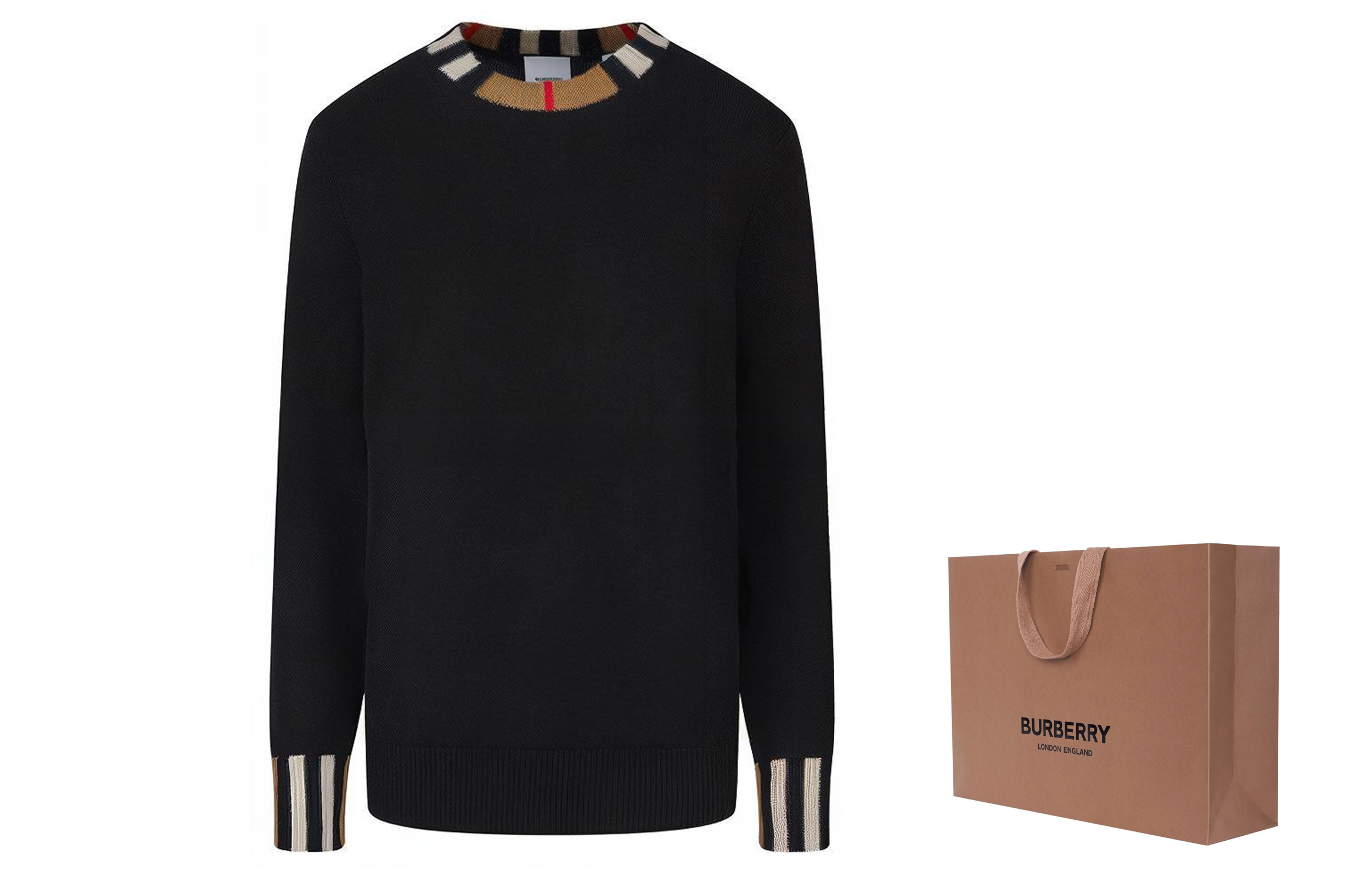 Shop (W) バーバリー ブラック アイコン ストライプ ニット セーター 80732111