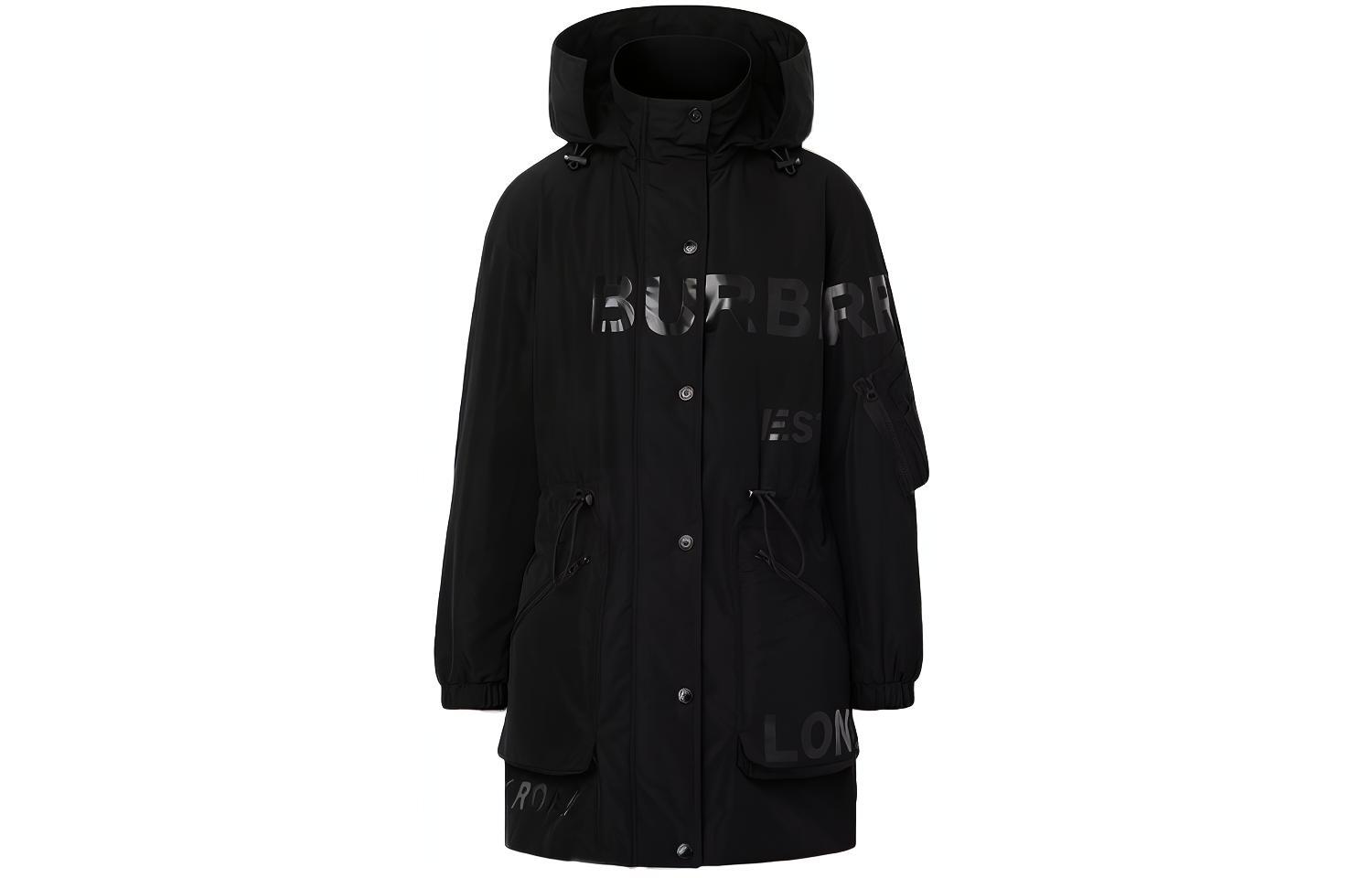 (Women) Burberry Black Letter Print Hooded Coat 80294691