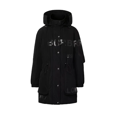 (Women) Burberry Black Letter Print Hooded Coat 80294691