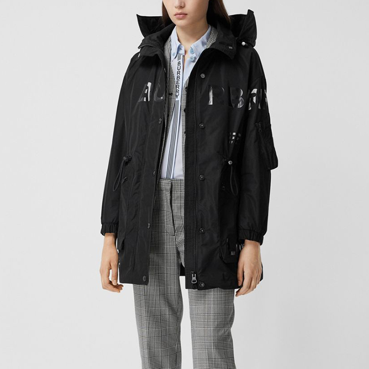 (Women) Burberry Black Letter Print Hooded Coat 80294691 圖 5