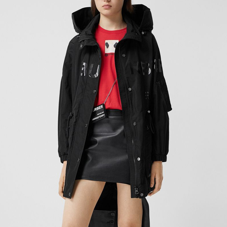 (Women) Burberry Black Letter Print Hooded Coat 80294691 圖 6
