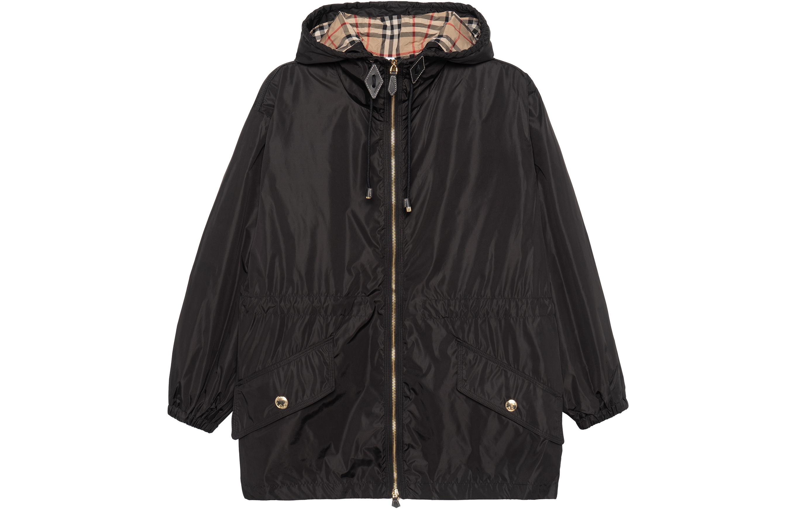 (Women) Burberry Black Lightweight Hooded Drawstring Waist Jacket 80429011