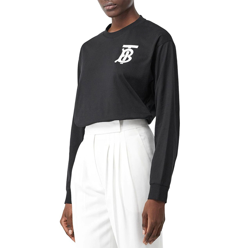 Details for (W) 버버리 블랙 로고 프린트 긴팔 티셔츠 80243421