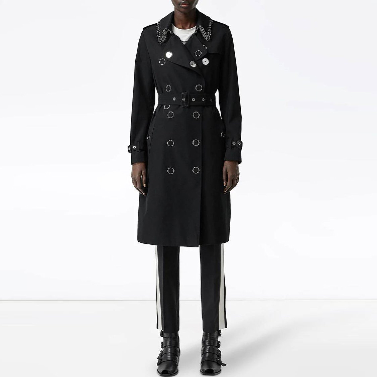Shop (W) Burberry Hitam Mantel Trench Panjang dengan Sabuk. 80163701