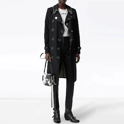 (W) Burberry Hitam Mantel Trench Panjang dengan Sabuk. 80163701 Details for (W) Burberry Hitam Mantel Trench Panjang dengan Sabuk. 80163701