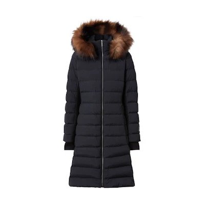 (Women) Burberry Black Long Hooded Down Jacket Casual Style 80218831