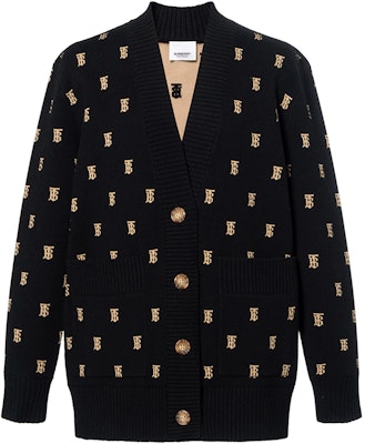 (Women) Burberry Black Loose-Fit Full-Logo Cardigan Sweater 80210331 Buy (Women) Burberry Black Loose-Fit Full-Logo Cardigan Sweater 80210331