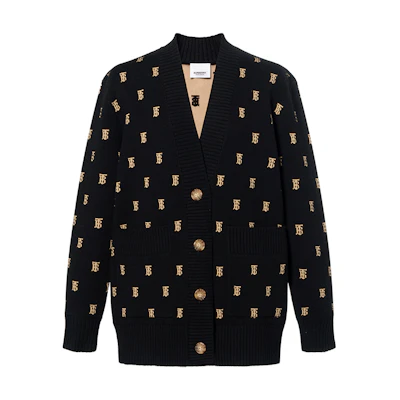 (Women) Burberry Black Loose-Fit Full-Logo Cardigan Sweater 80210331