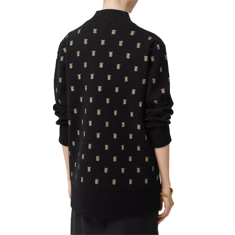 Details for (Women) Burberry Black Loose-Fit Full-Logo Cardigan Sweater 80210331