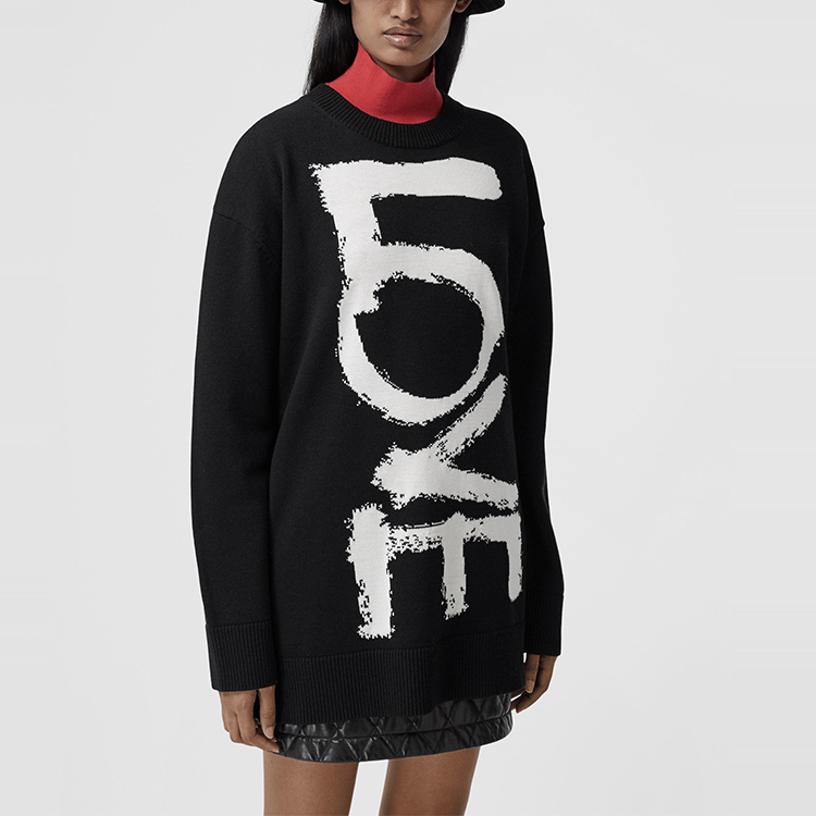 Lookbook (W) Burberry Sweater Corak Cinta Hitam Kain Wol Rajut 80372281