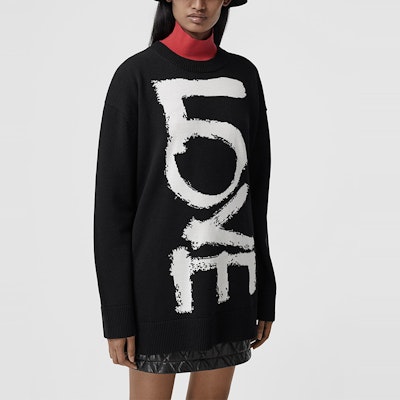 (Women) Burberry Black Love Pattern Wool Knit Sweater 80372281 Lookbook (Women) Burberry Black Love Pattern Wool Knit Sweater 80372281