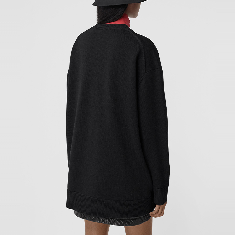 Shop (W) Burberry Sweater Corak Cinta Hitam Kain Wol Rajut 80372281