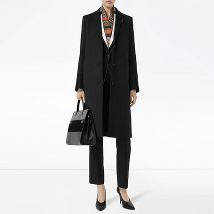 Shop (W) バーバリー ブラック ミドル丈 ウール カシミアコート 80227791