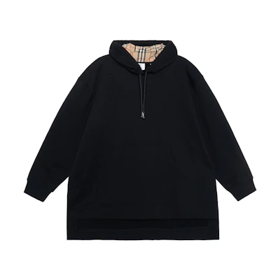 (Women) Burberry Black Organic Cotton Oversized Check Hoodie 80358591