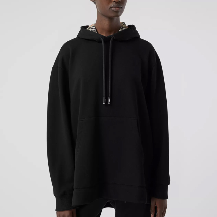 Shop (W) Burberry 黑色有機棉格紋寬鬆連帽上衣 80358591