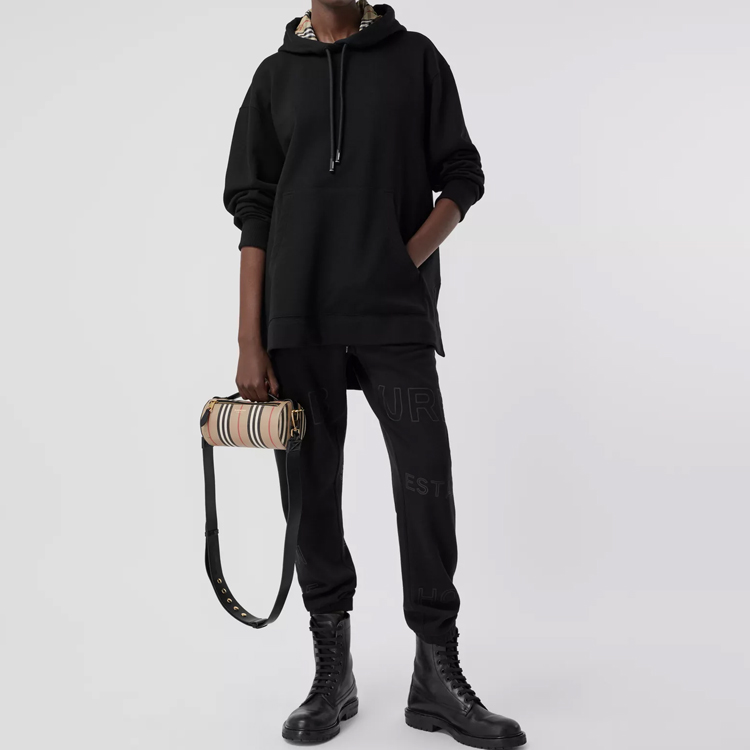 Details for (W) Burberry 黑色有機棉格紋寬鬆連帽上衣 80358591