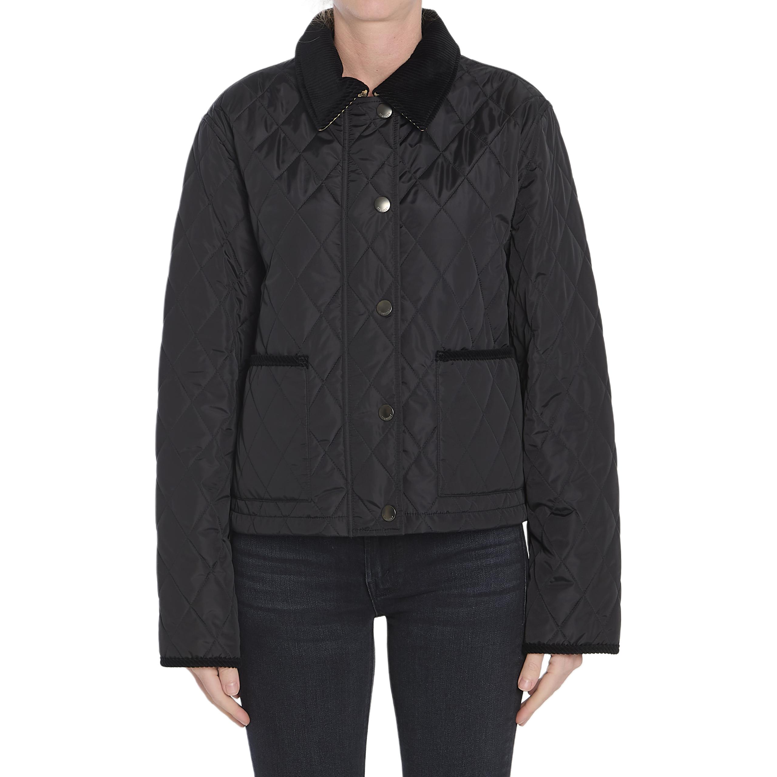 (Women) Burberry Black Quilted Long-Sleeve Jacket with Turn-Down Collar 81074651
