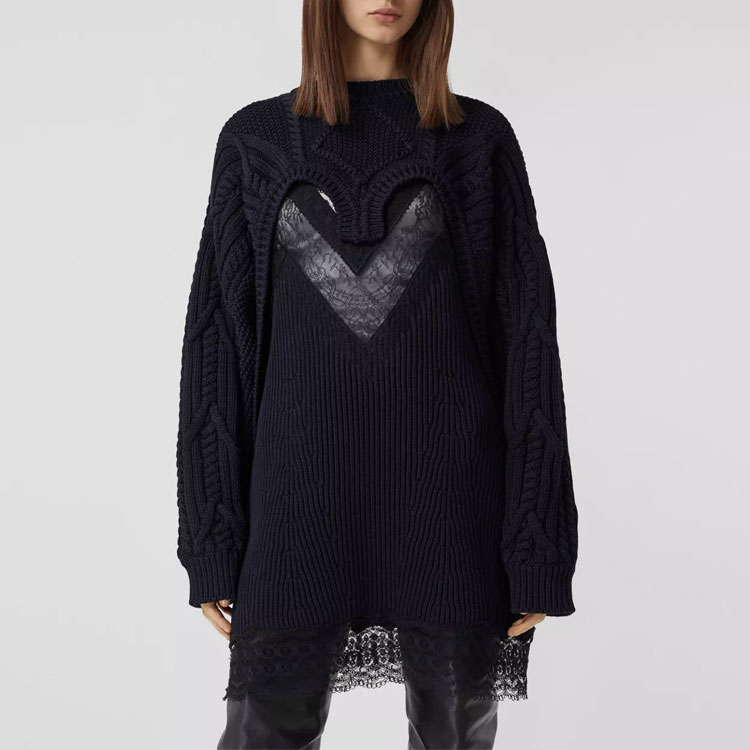 Shop (W) バーバリー ブラック リサイクル ケーブルニット 機能性 セーター 45680171