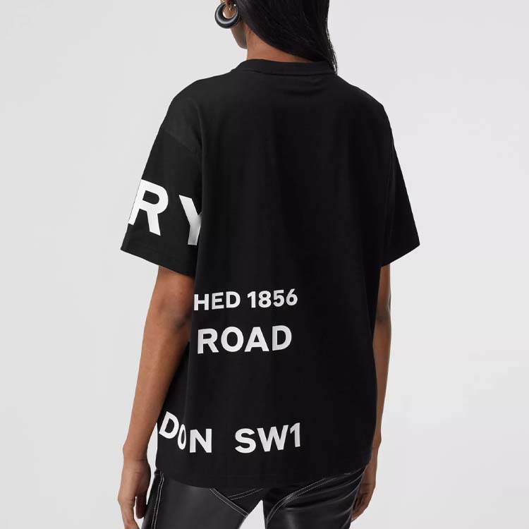 Details for (W) 버버리 블랙 반팔 크루넥 로고 프린트 티셔츠 80407641