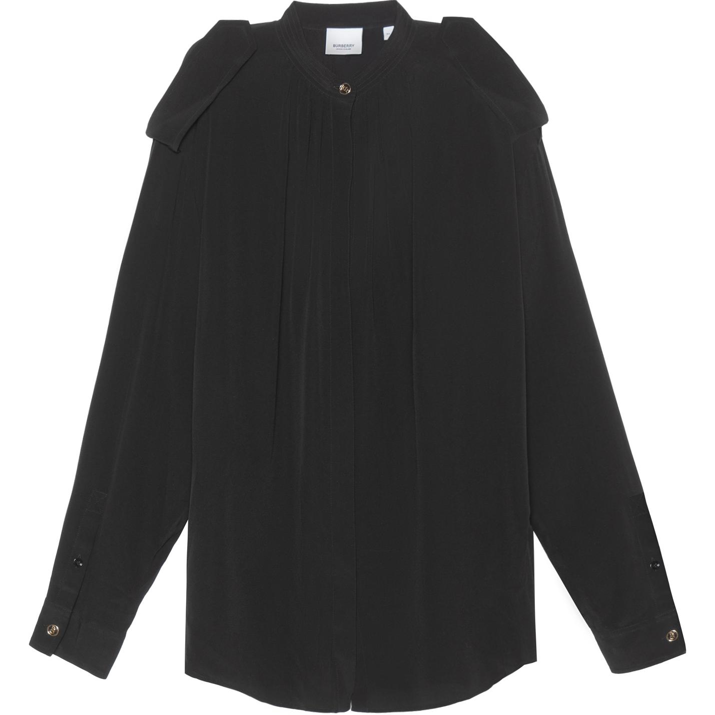 (Women) Burberry Black Silk Crêpe Long-Sleeve Shirt with Epaulette Details 80433431