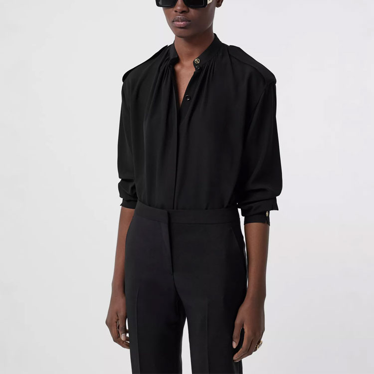 (Women) Burberry Black Silk Crêpe Long-Sleeve Shirt with Epaulette Details 80433431 圖 4