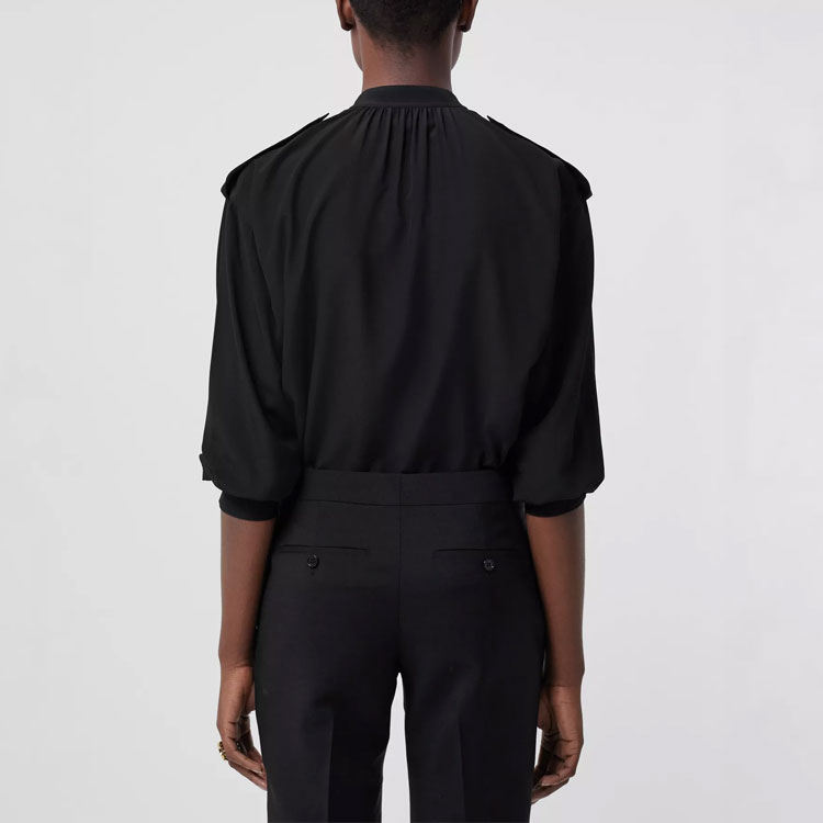 (Women) Burberry Black Silk Crêpe Long-Sleeve Shirt with Epaulette Details 80433431 圖 5