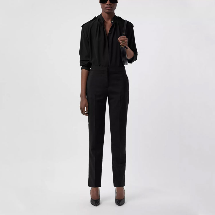 (Women) Burberry Black Silk Crêpe Long-Sleeve Shirt with Epaulette Details 80433431 圖 6