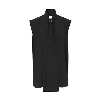 (Women) Burberry Black Silk Crepe Tie-Detail Sleeveless Shirt. 80446431