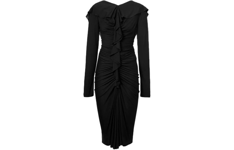 (Women) Burberry Black Silk Pleated Long Sleeve Dress 80394811