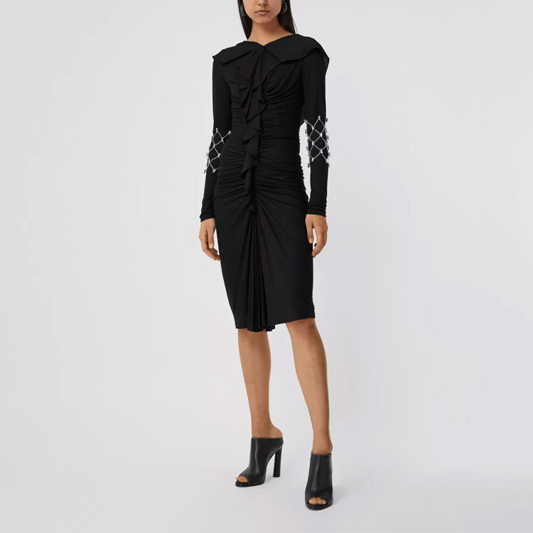 (Women) Burberry Black Silk Pleated Long Sleeve Dress 80394811 圖 3
