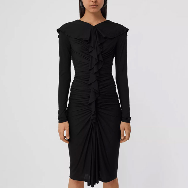 (Women) Burberry Black Silk Pleated Long Sleeve Dress 80394811 圖 4