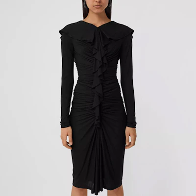(W) Burberry 黑色真絲百褶長袖連身裙 80394811 Shop (W) Burberry 黑色真絲百褶長袖連身裙 80394811