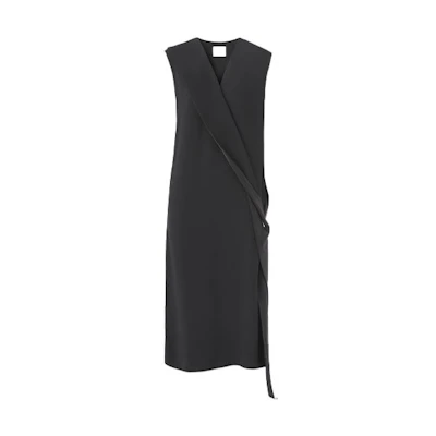 (Women) Burberry Black V-Neck Sleeveless Satin A-Line Dress. 80439551