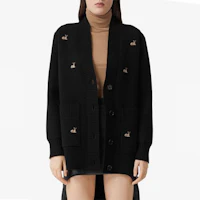 Shop (Women) Burberry Black Wool-Cashmere Cardigan Jacket with Deer Pattern 80322671