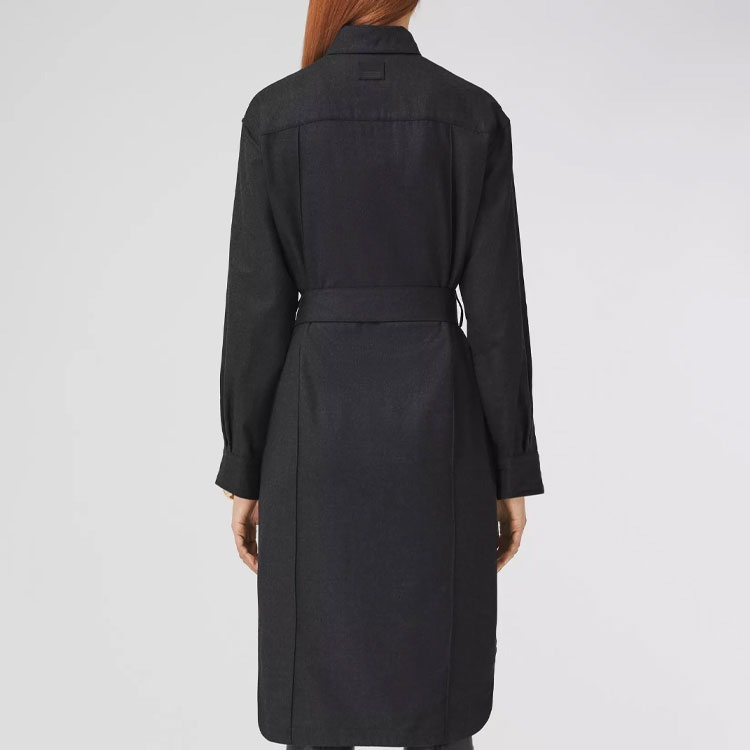 (Women) Burberry Black Wool Belted Button-Up Long-Sleeve Dress with Logo Design 80448301 圖 5