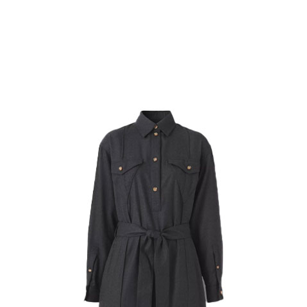 (Women) Burberry Black Wool Belted Button-Up Long-Sleeve Dress with Logo Design 80448301 圖 6