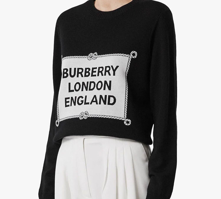 Shop (W) Burberry 黑色羊毛毛衣帶嵌花馬具設計 80244211